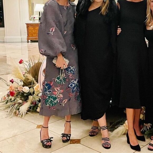 Ganni Gray Floral Midi Dress - Picture 4 of 11